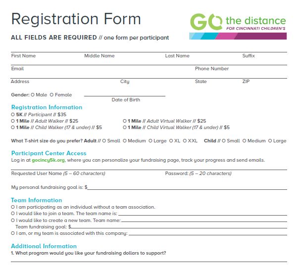 Image of Go the Distance Registration Form